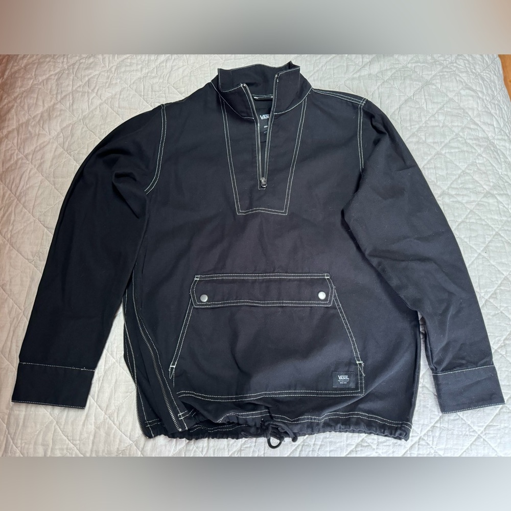 Unisex S,pullover,canvas jacket,black, 1/4zip, side zip,side and top pocket